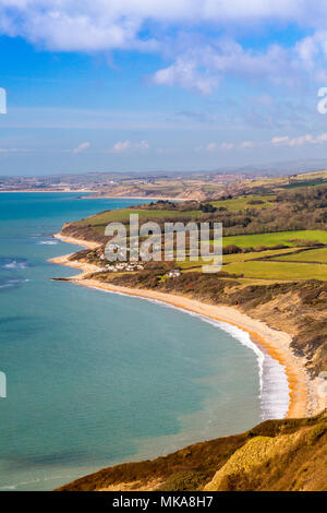 À l'ouest à travers Ringstead Bay vers Weymouth de Nothe Blanc Point sur la côte jurassique, Dorset, England, UK Banque D'Images