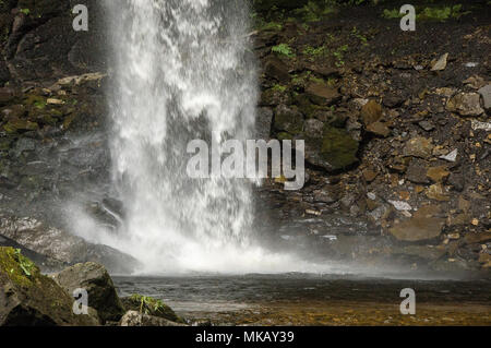 Hardraw Force, la plus haute cascade ininterrompue de l'Angleterre, s'écoule sur Hardraw cicatrice dans le paysage calcaire du parc national des Yorkshire Dales. Banque D'Images