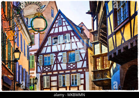 Colombages traditionnels à Strasbourg,avis aux maisons colorées,Alsace,France. Banque D'Images