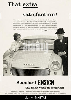 Années 1950 vintage publicitaire original nouveau Ensign voiture de la Motor Company Standard de Coventry England UK magazine en Anglais vers 1958 Banque D'Images