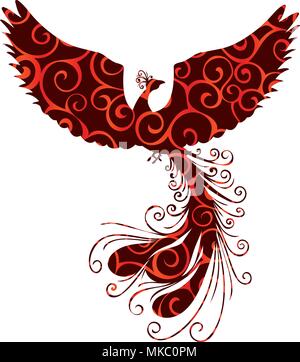 Modèle Oiseau Phoenix fantasy mythologie ancienne silhouette Illustration de Vecteur
