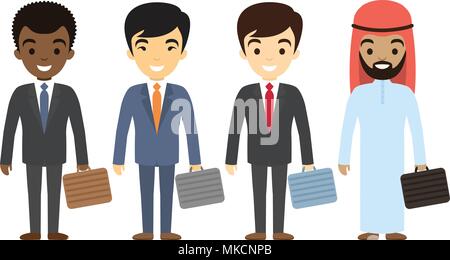 Caractères d'hommes d'origine ethnique différente dans le style. Le personnel du bureau masculin International. Illustration de Vecteur