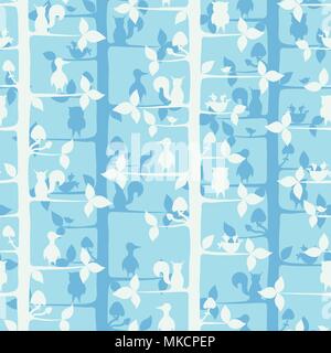 Seammles avec arbres et animaux de la forêt. Arrière-plan de vecteur pour le design textile, papier peint, papier d'emballage, scrapbooking. Illustration de Vecteur