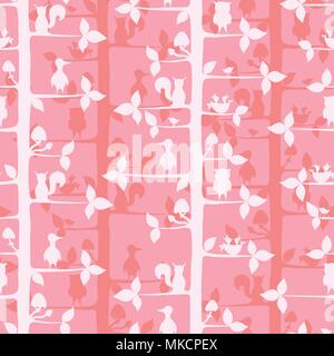 Seammles avec arbres et animaux de la forêt. Arrière-plan de vecteur pour le design textile, papier peint, papier d'emballage, scrapbooking. Illustration de Vecteur