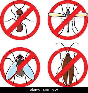 Aucun insecte télévision icons set. Symboles de l'insecticide. Illustration de Vecteur