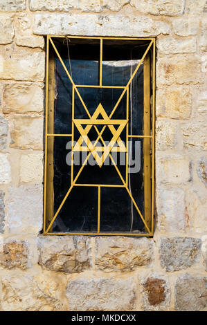 Grille de fenêtre avec l'étoile de David, Jérusalem, Israël, Asie Banque D'Images