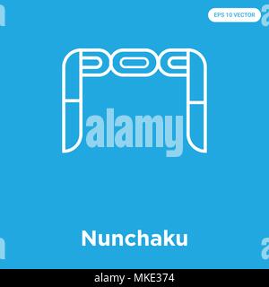 Icône vecteur Nunchaku isolé sur fond bleu, signe et symbole Illustration de Vecteur