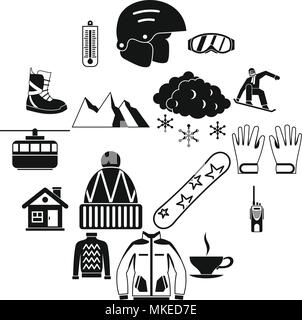 Snowboard icons set, le style simple Illustration de Vecteur