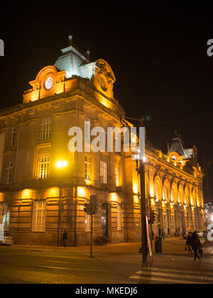 La gare de São Bento Porto Vue de nuit Banque D'Images