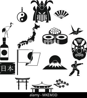 Le Japon, le style simple icons set Illustration de Vecteur