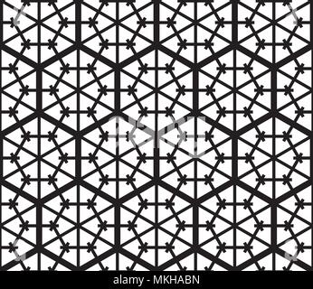 Kumiko japonais motif transparent noir et blanc lignes fines inscrit dans un hexagone d'épaisseur moyenne Illustration de Vecteur