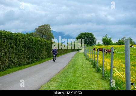 Cycliste à vélo dans la campagne Banque D'Images