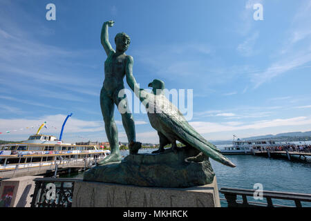 Ganymed statue devant le lac de Zurich, à Zurich, Suisse, Europe Banque D'Images