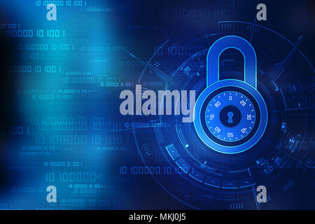 Illustration 2d concept sécurité cadenas fermé sur l'arrière-plan numérique, internet security background Banque D'Images