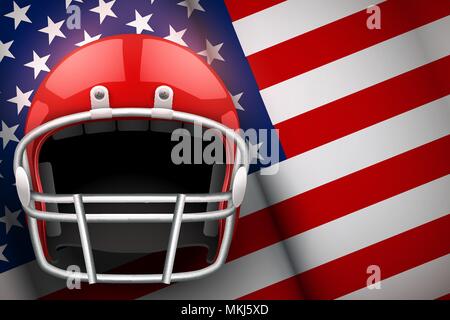 Poster of American Football Helmet on USA Flag le fond. Jeux nationaux. L'équipement et les engins de sport. Vector Illustration Illustration de Vecteur