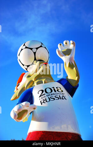 Moscou, Russie - le 08 mai : Zabivaka, symbole officiel de la Coupe du Monde FIFA 2018 à Moscou, Russie le 8 mai 2018. Credit : Krasnevsky/Alamy Live News Banque D'Images
