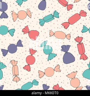 Hand drawn vector seamless pattern sur les bonbons dotted background. Maison de vacances la décoration dans des couleurs vives. Illustration de Vecteur