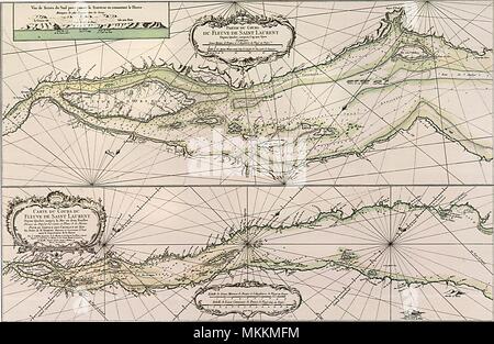 Carte de la rivière Saint-Laurent, Canada 1761 Banque D'Images