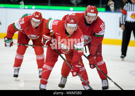 MINSK, BELARUS - 7 mai : Bélarus, pendant l'IIHF 2014 Championnat du Monde de Hockey sur glace match le 7 mai 2014 à Minsk, en Biélorussie. Banque D'Images