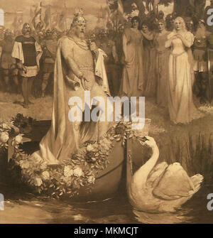 L'homme sur un bateau avec Swan Banque D'Images