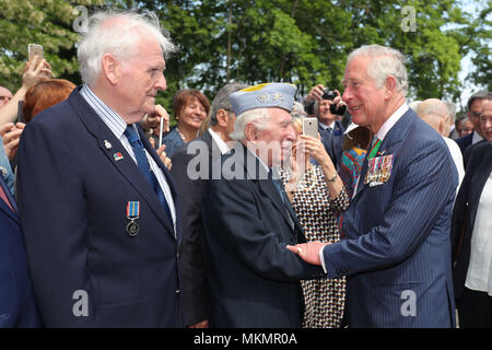 Le Prince de Galles répond aux anciens combattants pendant le jour de commémorations en Parc tte d'Or, Lyon, France dans le cadre de leur visite dans le pays. Banque D'Images