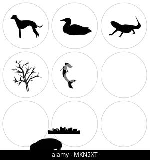 Ensemble de 9 icônes modifiable simple comme la sirène, f16, pitbull face, mesquite tree, dragon barbu, loon, whippet, Minneapolis sky, Cincinnati peut être de nous Illustration de Vecteur