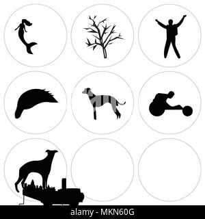 Ensemble de 9 icônes modifiable simple comme whippet, la course en fauteuil roulant, Edmonton sky, Donald Trump, cheveux d'Elvis, de mesquite tree, sirène, voiture, peut être utilisé fo Illustration de Vecteur