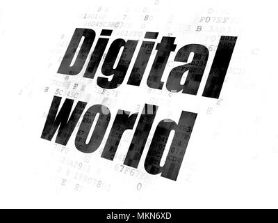 Concept de données : Texte noir pixélisé sur monde numérique Digital background Banque D'Images