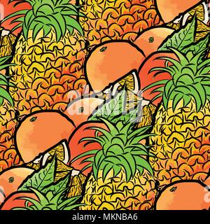 Profil de transparente vecteur des ananas et d'oranges. À la main de couleur et illustration Illustration de Vecteur