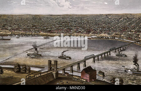 Vue à vol d'oiseau de Louisville, Kentucky 1876 Banque D'Images