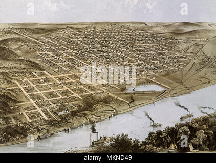 Vue à vol d'oiseau de la ville de Omaha, Nebraska, 1868 Banque D'Images