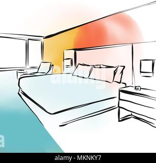 Chambre à coucher feng shui concept esquisse dessinée à la main, vector illustration Illustration de Vecteur