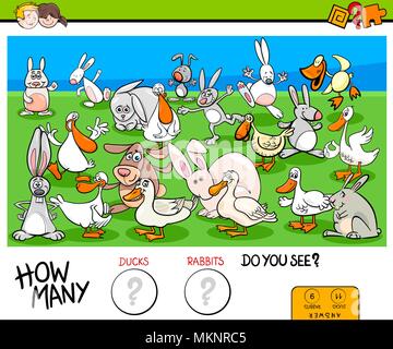 Cartoon Illustration de jeu de compte pour les enfants avec les canards et les lapins Animaux de ferme le Groupe Caractères Illustration de Vecteur