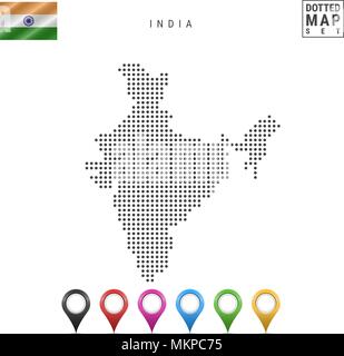 Notation vectorielle Carte de l'Inde. Silhouette simple de l'Inde. Le drapeau national de l'Inde. Ensemble de marqueurs carte multicolore Illustration de Vecteur