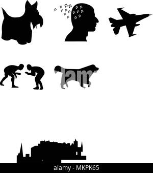 Ensemble de 9 icônes modifiable simple comme fort worth sky, bernese mountain dog, lutte, f16, les notes de musique en tête, scottie edinburgh indianapolis Illustration de Vecteur