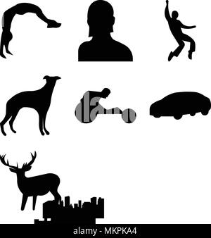 Ensemble de 9 icônes modifiable simple comme cleveland sky, clip art deer, voiture, course en fauteuil roulant, sf whippet, Elvis, femme headshot, backflip, peut être Illustration de Vecteur