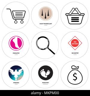 Ensemble de 9 icônes modifiable simple comme de l'argent fort, podologie, Pheonix, pas d'entrée, vous pouvez, sac, greffe de cheveux, Shopping, peut être utilisé pour le mobile, web Illustration de Vecteur