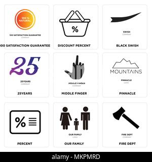 Ensemble de 9 icônes modifiable simple comme Fire Dept, notre famille, p. 100, Pinnacle, majeur, 25 ans, Noir, swish commode 100 Garantie de satisfaction Illustration de Vecteur