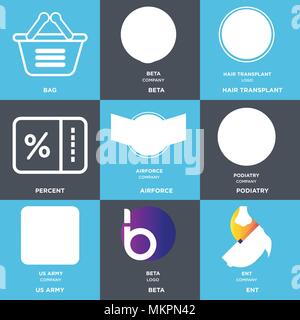 Ensemble de 9 icônes modifiable simple tels que l'ORL, beta, US Army, la podologie, Airforce, p. 100, greffe de cheveux, sac, peut être utilisé pour le mobile, web Illustration de Vecteur
