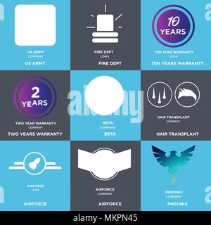Ensemble de 9 icônes modifiable simple comme Pheonix, Airforce, greffe de cheveux, bêta, deux ans de garantie, 10 Fire Dept, US Army, peut être utilisé pour le mobile, w Illustration de Vecteur