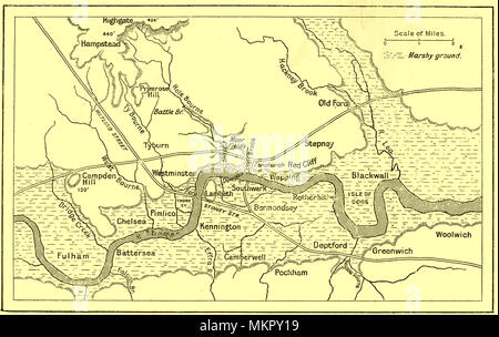 1914 Une carte montrant l'ancien Marais de Londres avant la construction généralisée Banque D'Images