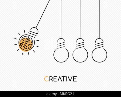 Idée créative concept illustration dans la conception moderne avec les grandes lignes du cerveau humain comme l'ampoule électrique. Vecteur EPS10. Illustration de Vecteur