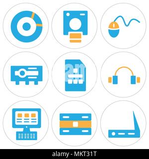 Ensemble de 9 icônes modifiable simple comme le Wifi, serveur, ordinateur portable, casque, carte Sim, projecteur, Souris, Polaroid, Cd, peut être utilisé pour le mobile, web Illustration de Vecteur