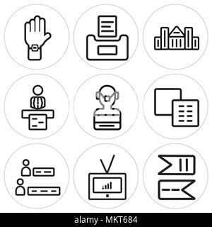 Ensemble de 9 icônes modifiable simple tels que guirlandes, Television, résultats, Fusion, chirurgien, conférence, Capitol, scrutin, vote, peut être utilisé pour le mobile, web Illustration de Vecteur