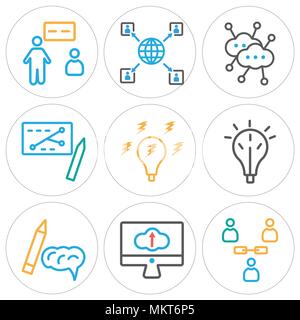 Ensemble de 9 icônes modifiable simple tels que les utilisateurs, surveiller, cerveau, idée, Network, réseau, présentation, peut être utilisé pour le mobile, web Illustration de Vecteur