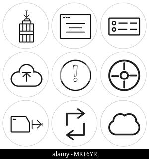 Ensemble de 9 icônes modifiable simple, comme l'informatique, Retweet, Dossier, boussole, Avertissement, télécharger, Menu, navigateur, déchets, peut être utilisé pour le mobile, web Illustration de Vecteur