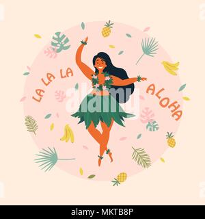 L'Aloha. Vacances hawaïennes poster avec danseuse de hula Illustration de Vecteur