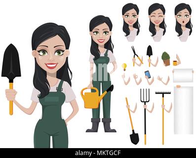 Chauffeur particulier femme, personnage de jeu de création. Pack de parties du corps, des émotions et des outils. Construire votre propre design. Vector illustration. Illustration de Vecteur