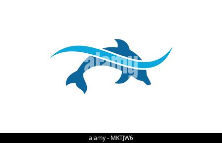 Logo poisson vecteur, dauphin et l'icône de l'onde. Illustration de Vecteur