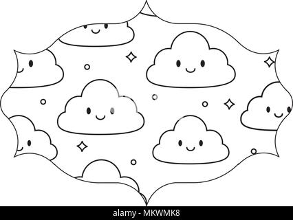 L'arabe avec motif nuages kawaii sur fond blanc, vector illustration Illustration de Vecteur